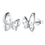 S925 Sterling Silver Butterfly Stud Earrings, D-VVS1 Moissanite Polished Wings, Platinum Plated 3.1g Women's Jewelry Gift Box Set