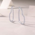 S925 Sterling Silver Open Heart Hoop Earrings, 44 D-VVS1 Moissanite Pave, Platinum Plated 5.4g Women's Jewelry Gift Box