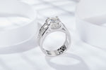 S925 Sterling Silver Wide Band Moissanite Ring, 1&2ct D-VVS1 Split Shank Pave Design, Platinum Plated US Sizes 5-9, GRA Certified Gift Box