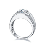S925 Sterling Silver 2ct Moissanite Men's Ring, D-VVS1 Octagon Bezel, Matte Pave Band, US Sizes 5-9, GRA Certificate Gift Box