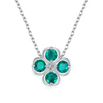 S925 Sterling Silver Clover Necklace, 2.6ct Lab-Grown Ruby Sapphire Emerald Padparadscha, Platinum Plated 45cm, 4.3g Gift Box