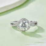 S925 Sterling Silver 1ct Moissanite Ring, 6.5mm D-VVS1 Round Cut, Halo Twist Band, US Sizes 5-9, GRA Certified Gift Box