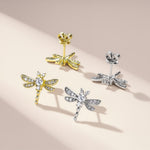 S925 Sterling Silver Dragonfly Stud Earrings, D-VVS1 Moissanite, Platinum Plated 3g, Women's Jewelry Gift Box Set