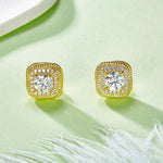 S925 Sterling Silver Gold Plated Cushion Stud Earrings, 6.5mm D-VVS1 Moissanite, Rope Edge Halo Design, 5.4g Women's Jewelry Gift Box