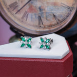 S925 Sterling Silver Lab-Grown Emerald Flower Stud Earrings, 4x2mm Marquise Cluster, Platinum Plated 1.4g, Women's Jewelry Gift Box