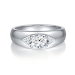 S925 Sterling Silver 1ct Marquise Moissanite Men's Ring, Wide Band With Pave Accents, Platinum Plated, US Sizes 5-9, GRA Certificate Gift Box
