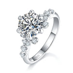 S925 Sterling Silver 2ct Moissanite Ring, 8mm D-VVS1 Round Cut With Floral Accent Band, Platinum Plated US Sizes 5-9, GRA Certified Gift Box