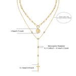S925 Silver Gold Plated Layered Necklace, Paperclip Coin & Cross Y-Drop, 0.1ct D-VVS1 Moissanite, 14.4g Jewelry Gift Box