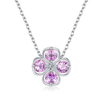 S925 Sterling Silver Clover Necklace, 2.6ct Lab-Grown Ruby Sapphire Emerald Padparadscha, Platinum Plated 45cm, 4.3g Gift Box
