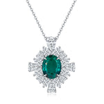 S925 Sterling Silver Floral Halo Pendant Necklace, 10x8mm Lab-Grown Ruby Sapphire Emerald, Platinum Plated 45cm Chain, 5g Gift Box