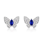 S925 Sterling Silver Butterfly Stud Earrings, 5x2.5mm Marquise Lab-Grown Ruby Sapphire Emerald, Platinum Plated 1.7g Fine Jewelry Gift Box