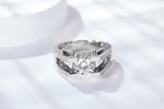 S925 Sterling Silver 1&2ct Moissanite Ring, D-VVS1 Geometric Double-Band Design, Platinum Plated, US Sizes 5-9, GRA Certificate Gift Box