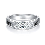 S925 Sterling Silver 1ct Marquise Moissanite Men's Ring, Geometric Silver With Black Accents, Platinum Plated, US Sizes 5-9, GRA Certificate Gift Box