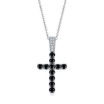 S925 Sterling Silver Cross Pendant Necklace, 3mm Lab-Grown Ruby & Black Moissanite, Platinum Plated 45cm Chain, 3.5g With GRA Certificate Gift Box