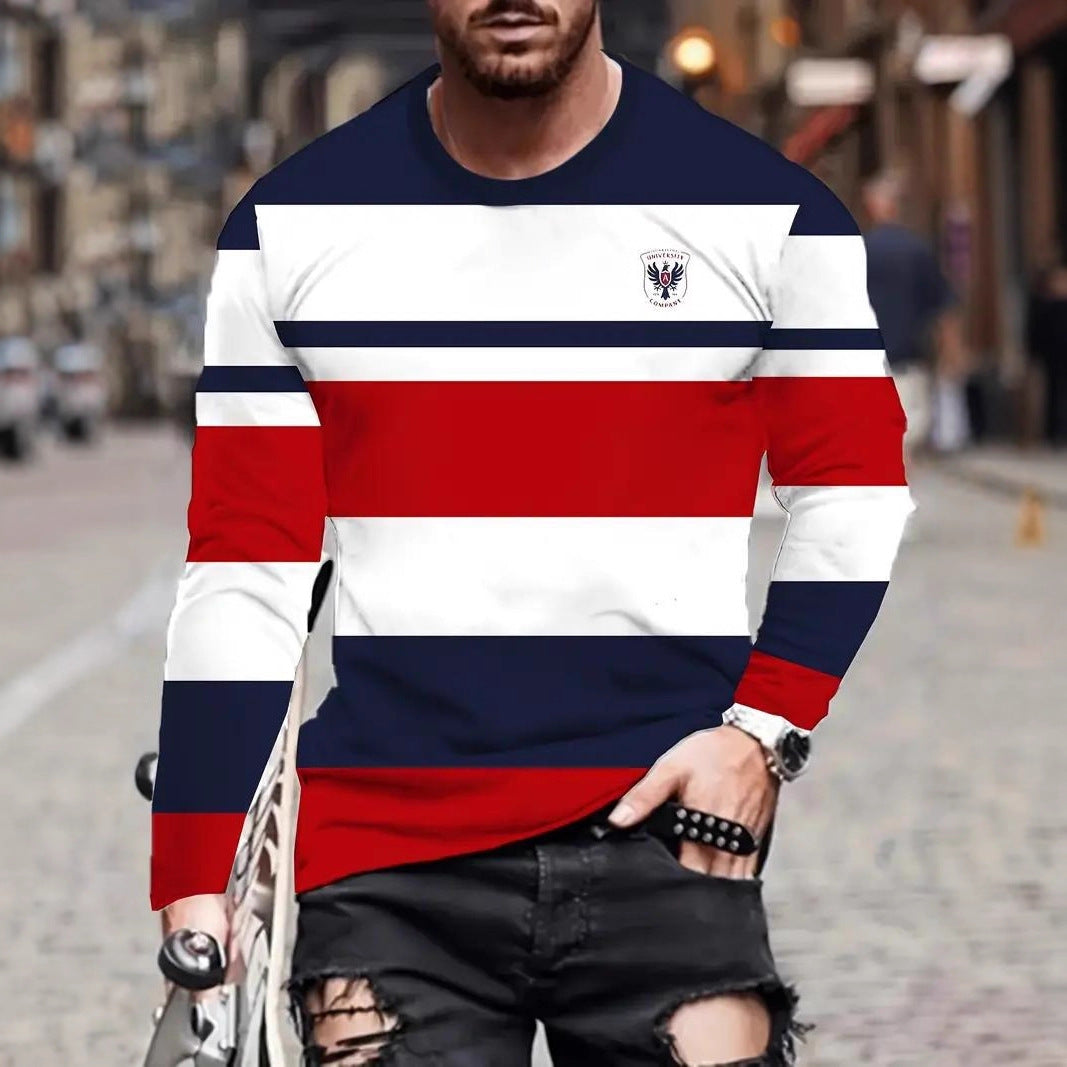 Men's Casual Crew-Neck Printed Long-Sleeve T-Shirt