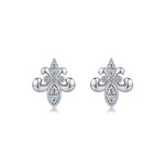 S925 Sterling Silver Fleur-de-lis Stud Earrings, D-VVS1 Moissanite Marquise Cut, Platinum Plated 1.8g, Elegant Women's Jewelry Gift Box