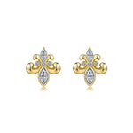 S925 Sterling Silver Fleur-de-lis Stud Earrings, D-VVS1 Moissanite Marquise Cut, Platinum Plated 1.8g, Elegant Women's Jewelry Gift Box