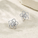 S925 Sterling Silver Abstract Flower Stud Earrings, 0.5ct D-VVS1 Moissanite, Platinum Plated Hollow Petal Design, With GRA Certificate Gift Box