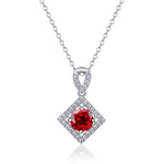 S925 Sterling Silver Lab-Grown Ruby Necklace, 6.5mm Round Gemstone Diamond-Shaped Halo Pendant, 45cm Chain, Women's Jewelry Gift Box