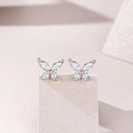 S925 Sterling Silver Butterfly Stud Earrings, D-VVS1 Moissanite Marquise & Round Cut, Platinum Plated 1.6g Women's Jewelry Gift Box