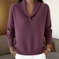 Fashionable Solid-color V-neck Long-sleeve Loose-fit Pullover
