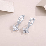 S925 Sterling Silver Clover Drop Huggie Earrings, 0.1ct D-VVS1 Moissanite, Platinum Plated 3.8g Women's Jewelry With GRA Certificate Gift Box