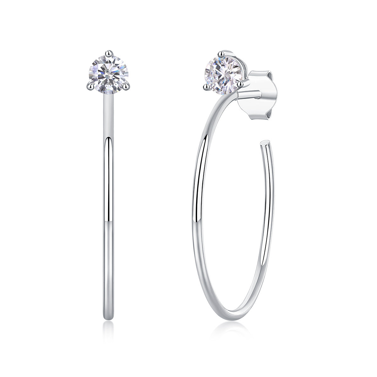 S925 Sterling Silver Long Hoop Earrings, 0.6ct D-VVS1 Moissanite, Platinum Plated 2.6g Women's Minimalist Jewelry Gift Box
