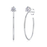 S925 Sterling Silver Long Hoop Earrings, 0.6ct D-VVS1 Moissanite, Platinum Plated 2.6g Women's Minimalist Jewelry Gift Box
