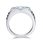 S925 Sterling Silver 1ct Marquise Moissanite Men's Ring, Geometric Silver With Black Accents, Platinum Plated, US Sizes 5-9, GRA Certificate Gift Box