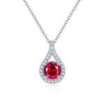 S925 Sterling Silver Teardrop Halo Necklace, 1ct Moissanite & Lab-Grown Ruby&Emerald, Platinum Plated Pendant With GRA Certificate Gift Box