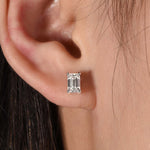 S925 Sterling Silver Emerald Cut Moissanite Stud Earrings, 0.8&1ct D-VVS1, Platinum Plated 1g Women's Jewelry Gift Box