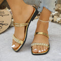 Summer New Korean-style Thin-strap Rhinestone Slimming Flat Sandals