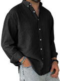 Mens Washed-cotton Long-sleeve Button-down Shirt