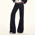 Deep Blue Low-rise Wide-leg Slightly Flared Jeans That Dont Cling To The Legs