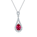 S925 Sterling Silver Teardrop Pendant Necklace, 11x7mm Lab-Grown Ruby & Emerald, Platinum Plated 45cm, 3.7g Women's Jewelry Gift Box