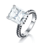 S925 Sterling Silver 8ct Moissanite Ring, 10x12mm D-VVS1 Contrast Black Pave Band, Platinum Plated US Sizes 5-9 GRA Gift Box