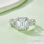 S925 Sterling Silver 2.5ct Asscher Cut Moissanite Ring, D-VVS1 Halo Chain Band, Platinum Plated US Sizes 5-9 GRA Gift Box