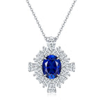 S925 Sterling Silver Floral Halo Pendant Necklace, 10x8mm Lab-Grown Ruby Sapphire Emerald, Platinum Plated 45cm Chain, 5g Gift Box