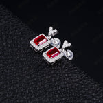S925 Sterling Silver V-Shape Halo Drop Earrings, 6x4mm Lab-Grown Ruby & Emerald, Platinum Plated 2.6g, Women's Jewelry Gift Box
