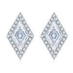 S925 Sterling Silver Kite Cut Halo Stud Earrings, 2Ct D-VVS1 Moissanite, Platinum Plated 2.5g Women's Jewelry Gift Box