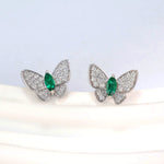 S925 Sterling Silver Butterfly Stud Earrings, 5x2.5mm Marquise Lab-Grown Ruby Sapphire Emerald, Platinum Plated 1.7g Fine Jewelry Gift Box
