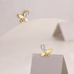 S925 Sterling Silver Gold Plated Butterfly Stud Earrings, D-VVS1 Moissanite, 4.8g Heavyweight Women's Jewelry Gift Box