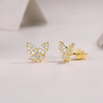 S925 Sterling Silver Gold Plated Butterfly Stud Earrings, D-VVS1 Moissanite Pave, 1.7g Women Jewelry Gift Box