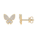 S925 Sterling Silver Gold Plated Butterfly Stud Earrings, D-VVS1 Moissanite Pave, 1.7g Women Jewelry Gift Box
