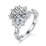 S925 Sterling Silver 3ct Moissanite Ring, 9mm D-VVS1 Star Halo Split Shank, Platinum Plated US Sizes 5-9, GRA Certified Gift Box