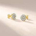 S925 Sterling Silver Floral Cluster Stud Earrings, 3mm D-VVS1 Moissanite Pave, Platinum Plated 2.5g Women's Jewelry Gift Box Set