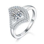 S925 Sterling Silver 1ct Moissanite Ring, D-VVS1 Round Cut Geometric V-Halo, Platinum Plated 3g US 5-9 GRA Gift Box
