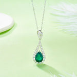 S925 Sterling Silver Teardrop Pendant Necklace, 11x7mm Lab-Grown Ruby & Emerald, Platinum Plated 45cm, 3.7g Women's Jewelry Gift Box