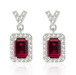 S925 Sterling Silver V-Shape Halo Drop Earrings, 6x4mm Lab-Grown Ruby & Emerald, Platinum Plated 2.6g, Women's Jewelry Gift Box