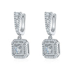 S925 Sterling Silver Double Halo Drop Earrings, 6.5mm D-VVS1 Moissanite, Platinum Plated 6.8g Women's Jewelry Gift Box